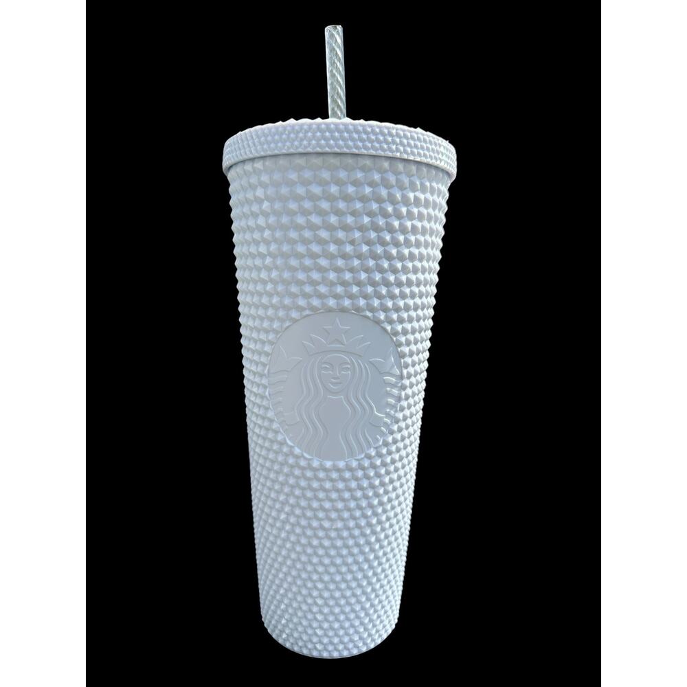 Starbucks White Studded Tumbler 24oz Cold Cup Matte Pearl NEW